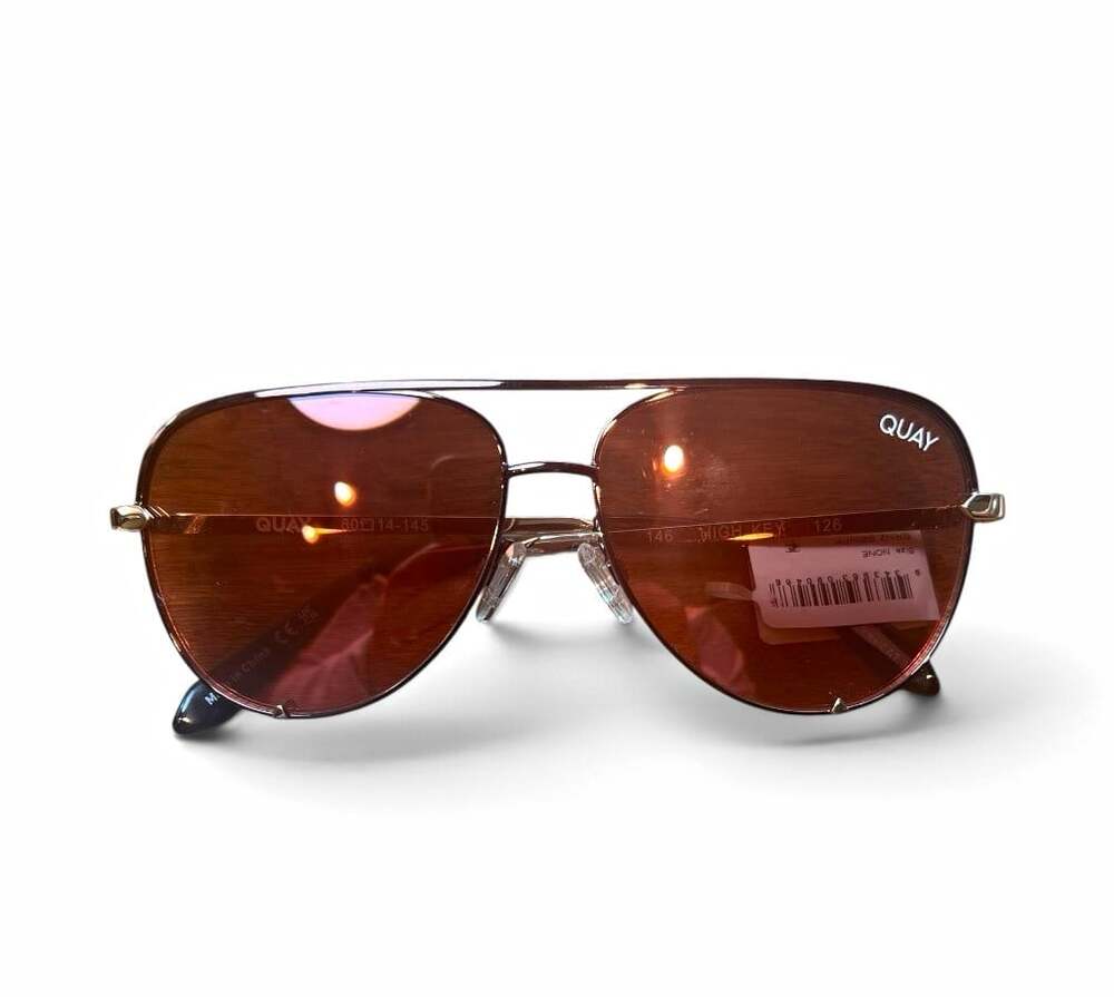 Quay High Key Mini Aviator Sunglasses Gold Metal Frame Brown Bronze Tinted NWT